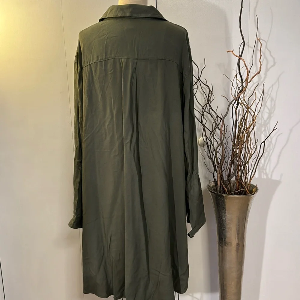 Terra & Sky collared long sleeve button up dress with rollup sleeves - Picture 4 of 6